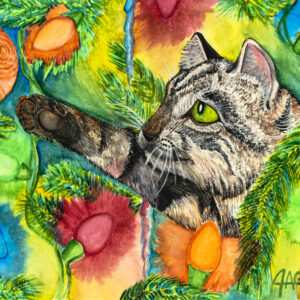 Christmas Cat 1 Watercolor Painting By The GYPSY